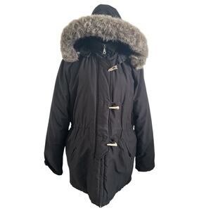 Vintage Rainbow West Puffer Winter Coat size M 80s/90s Faux Fur Lined Hood